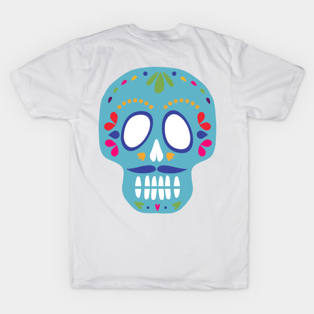 Day of the Dead Blue Colorful Skull Calavera Moustache by WoolShark